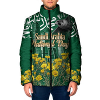 Saudi Arabia National Day Padded Jacket Falcon Skyline Arabic Calligraphy Cultural Pride