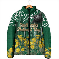 Saudi Arabia National Day Padded Jacket Falcon Skyline Arabic Calligraphy Cultural Pride