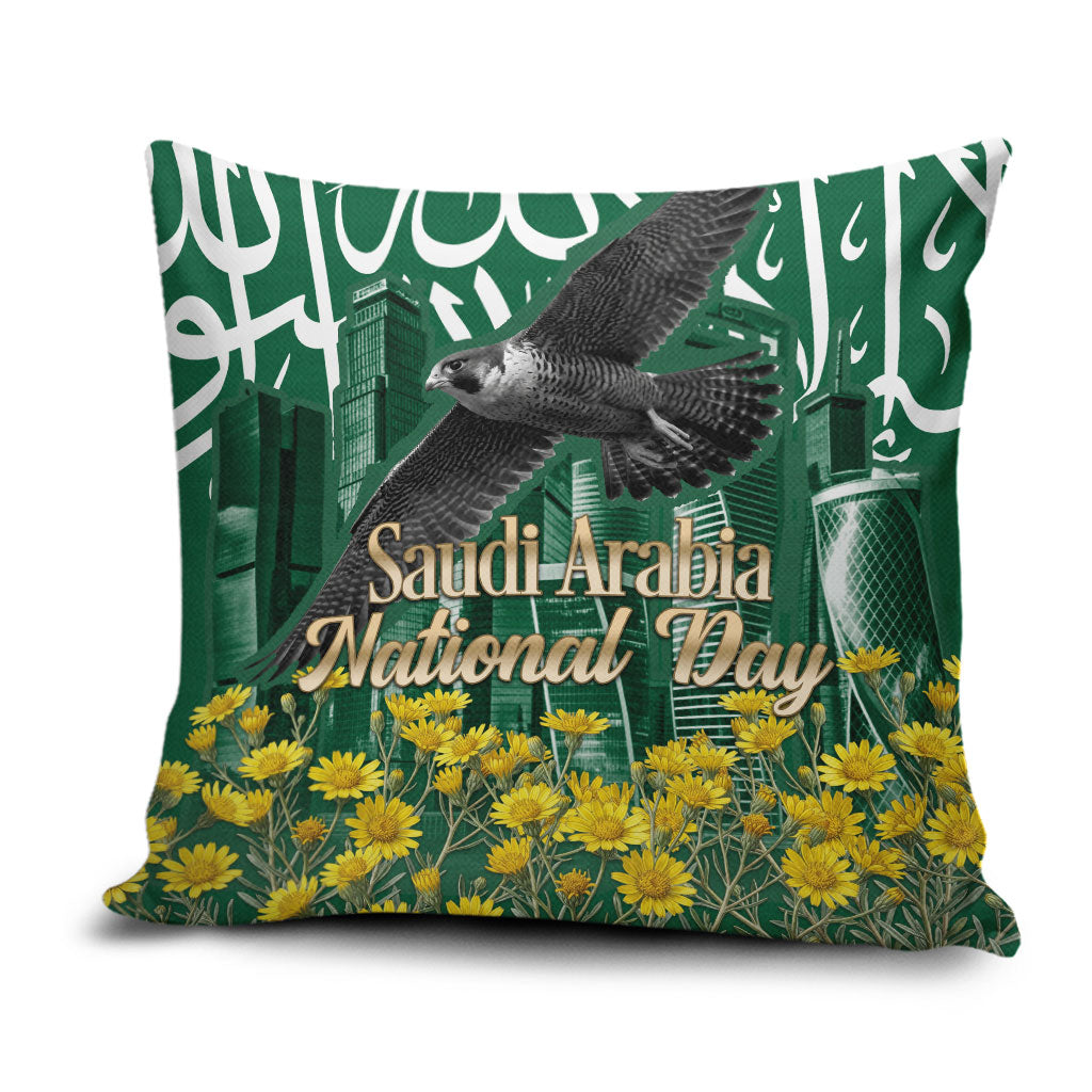 Saudi Arabia National Day Pillow Cover Falcon Skyline Arabic Calligraphy Cultural Pride