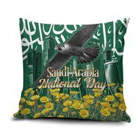 Saudi Arabia National Day Pillow Cover Falcon Skyline Arabic Calligraphy Cultural Pride