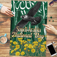 Saudi Arabia National Day Puzzle Falcon Skyline Arabic Calligraphy Cultural Pride