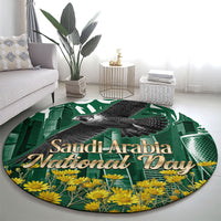 Saudi Arabia National Day Round Carpet Falcon Skyline Arabic Calligraphy Cultural Pride
