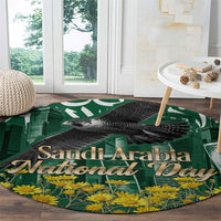 Saudi Arabia National Day Round Carpet Falcon Skyline Arabic Calligraphy Cultural Pride