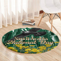 Saudi Arabia National Day Round Carpet Falcon Skyline Arabic Calligraphy Cultural Pride