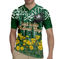 Saudi Arabia National Day Rugby Jersey Falcon Skyline Arabic Calligraphy Cultural Pride