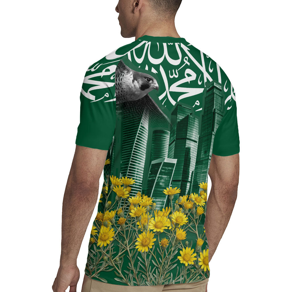 Saudi Arabia National Day Rugby Jersey Falcon Skyline Arabic Calligraphy Cultural Pride