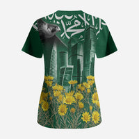 Saudi Arabia National Day Scrub Top Falcon Skyline Arabic Calligraphy Cultural Pride