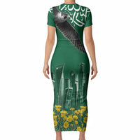 Saudi Arabia National Day Short Sleeve Bodycon Dress Falcon Skyline Arabic Calligraphy Cultural Pride