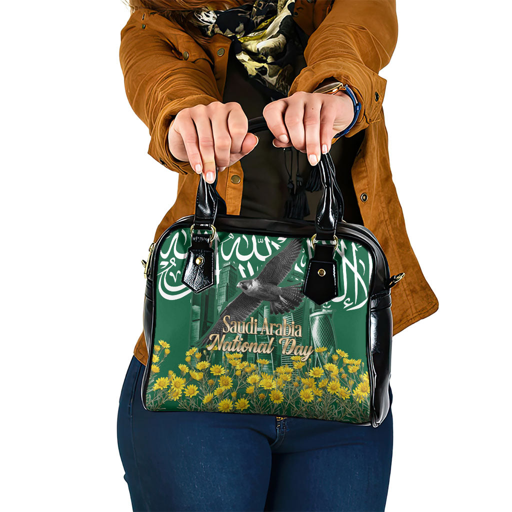 Saudi Arabia National Day Shoulder Handbag Falcon Skyline Arabic Calligraphy Cultural Pride