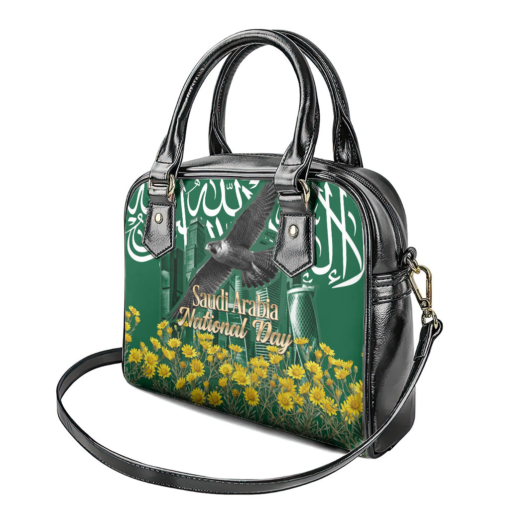 Saudi Arabia National Day Shoulder Handbag Falcon Skyline Arabic Calligraphy Cultural Pride