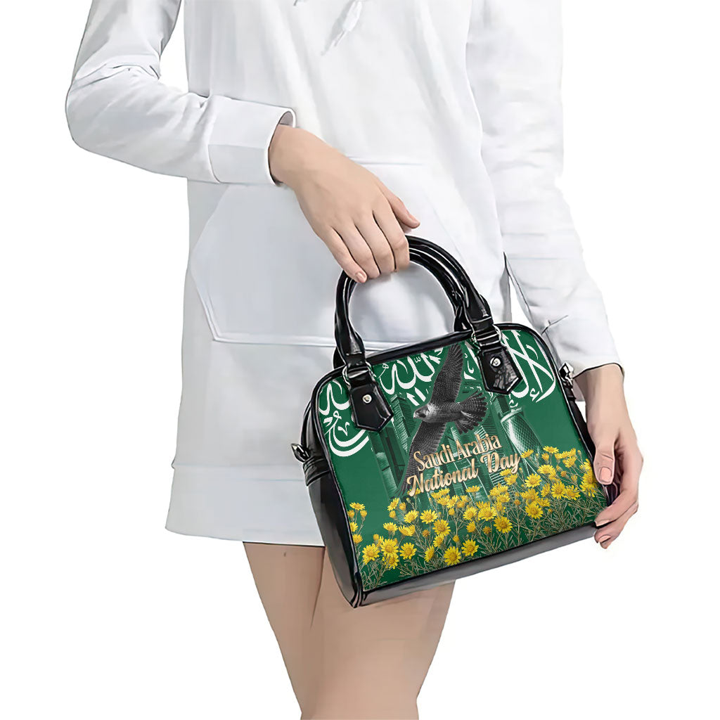 Saudi Arabia National Day Shoulder Handbag Falcon Skyline Arabic Calligraphy Cultural Pride
