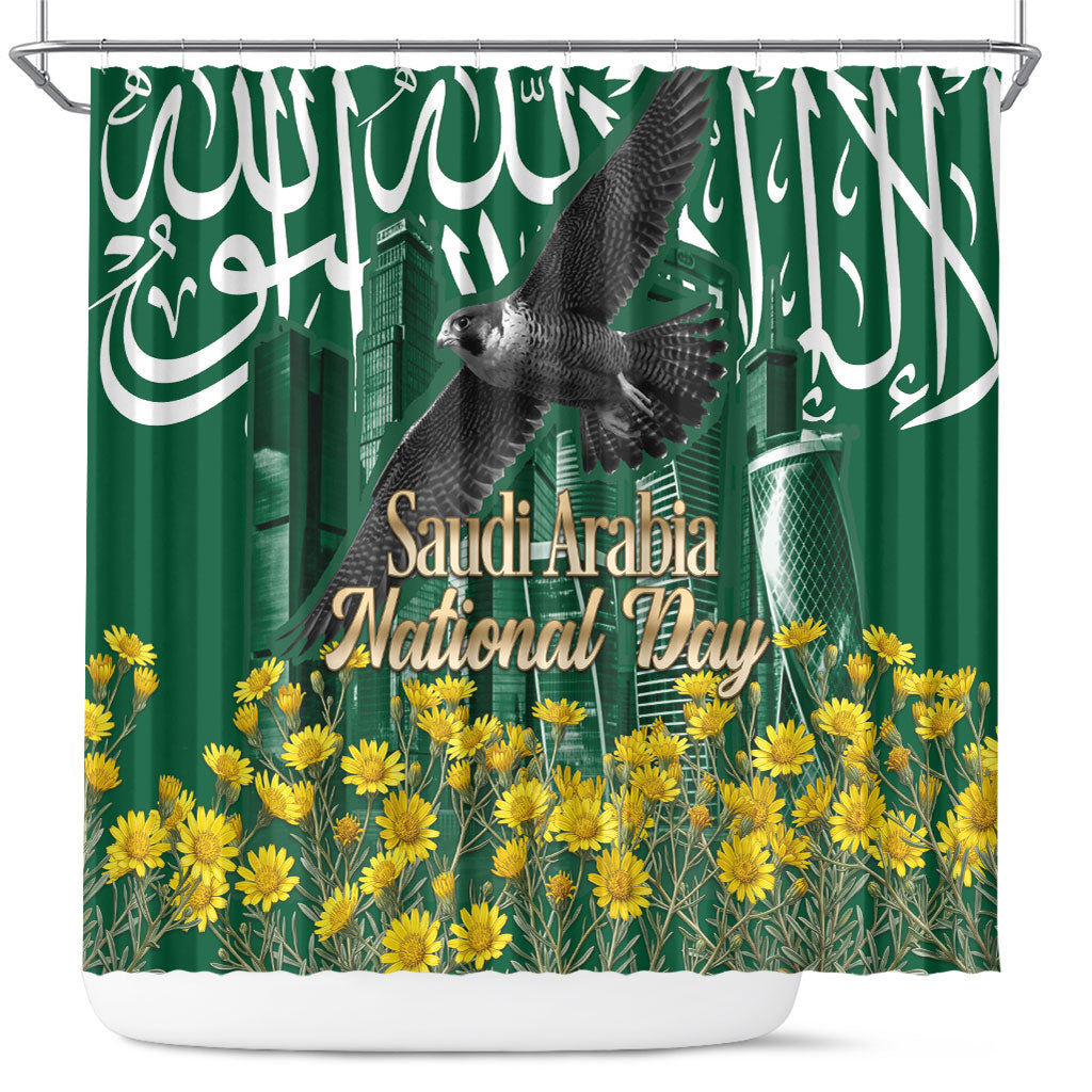 Saudi Arabia National Day Shower Curtain Falcon Skyline Arabic Calligraphy Cultural Pride