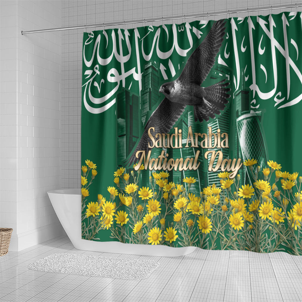 Saudi Arabia National Day Shower Curtain Falcon Skyline Arabic Calligraphy Cultural Pride