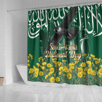 Saudi Arabia National Day Shower Curtain Falcon Skyline Arabic Calligraphy Cultural Pride