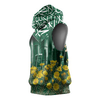 Saudi Arabia National Day Sleeveless Hoodie Falcon Skyline Arabic Calligraphy Cultural Pride