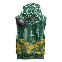 Saudi Arabia National Day Sleeveless Zip Hoodie Falcon Skyline Arabic Calligraphy Cultural Pride
