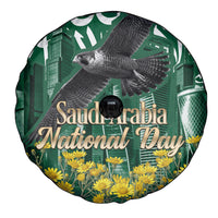 Saudi Arabia National Day Spare Tire Cover Falcon Skyline Arabic Calligraphy Cultural Pride