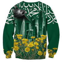 Saudi Arabia National Day Sweatshirt Falcon Skyline Arabic Calligraphy Cultural Pride