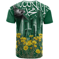 Saudi Arabia National Day T Shirt Falcon Skyline Arabic Calligraphy Cultural Pride