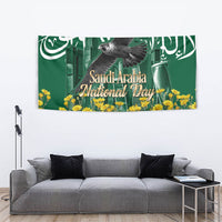 Saudi Arabia National Day Tapestry Falcon Skyline Arabic Calligraphy Cultural Pride