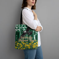 Saudi Arabia National Day Tote Bag Falcon Skyline Arabic Calligraphy Cultural Pride