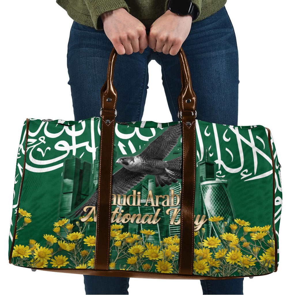 Saudi Arabia National Day Travel Bag Falcon Skyline Arabic Calligraphy Cultural Pride