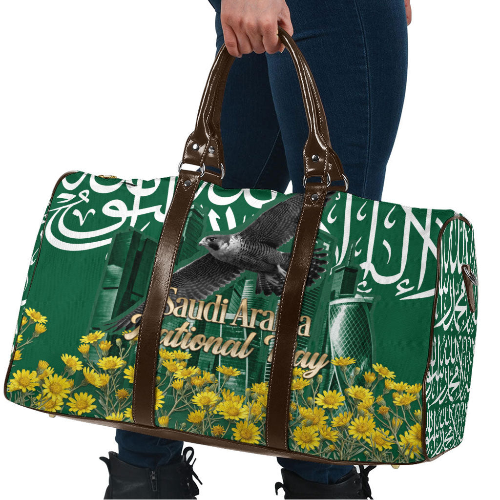 Saudi Arabia National Day Travel Bag Falcon Skyline Arabic Calligraphy Cultural Pride