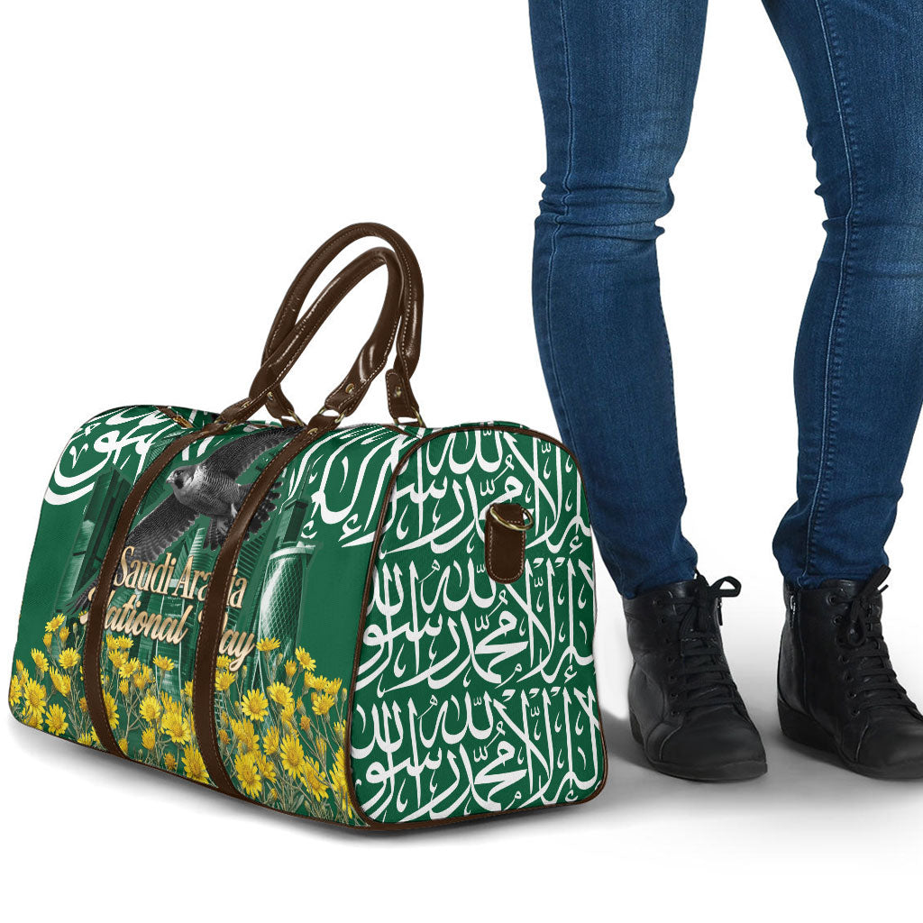 Saudi Arabia National Day Travel Bag Falcon Skyline Arabic Calligraphy Cultural Pride