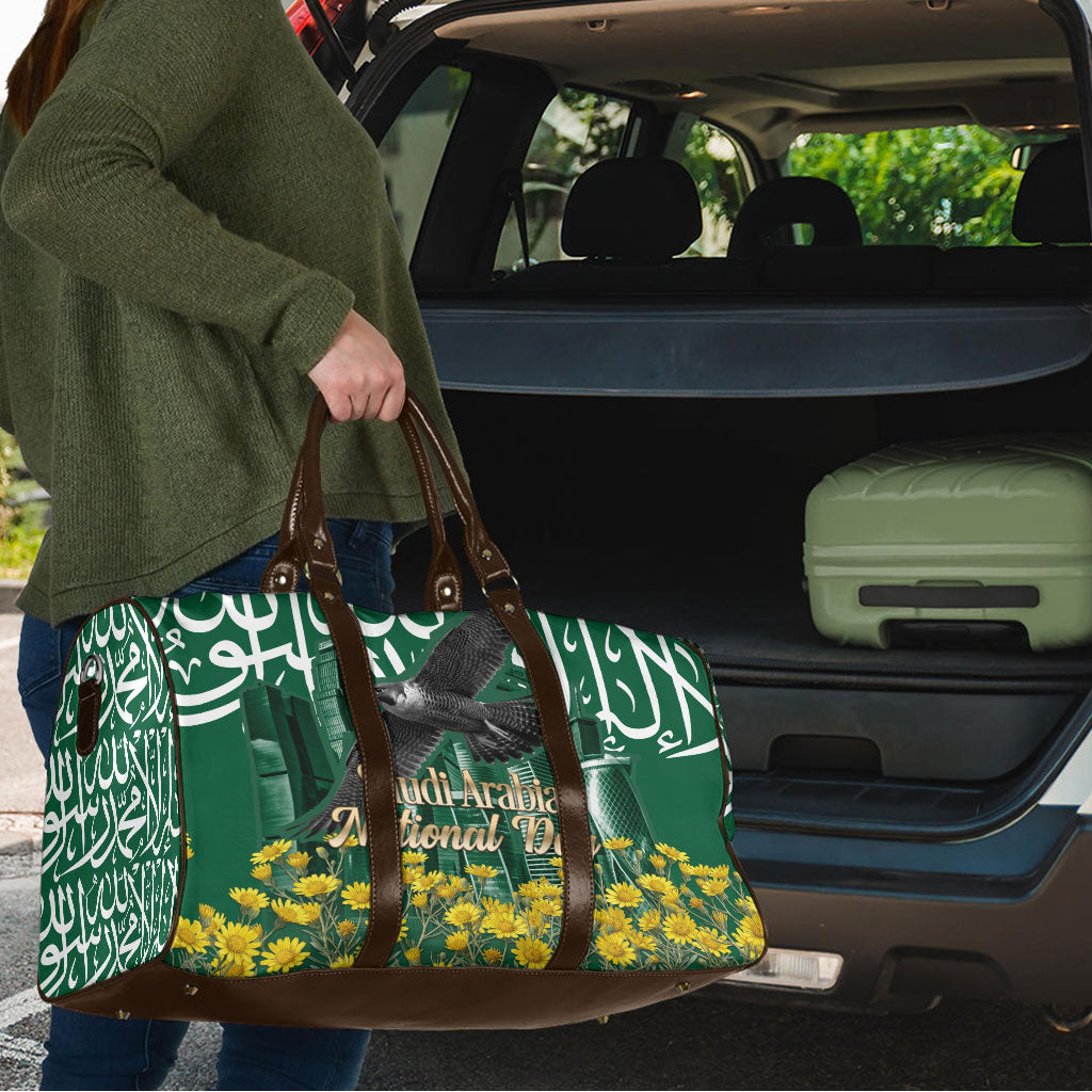 Saudi Arabia National Day Travel Bag Falcon Skyline Arabic Calligraphy Cultural Pride