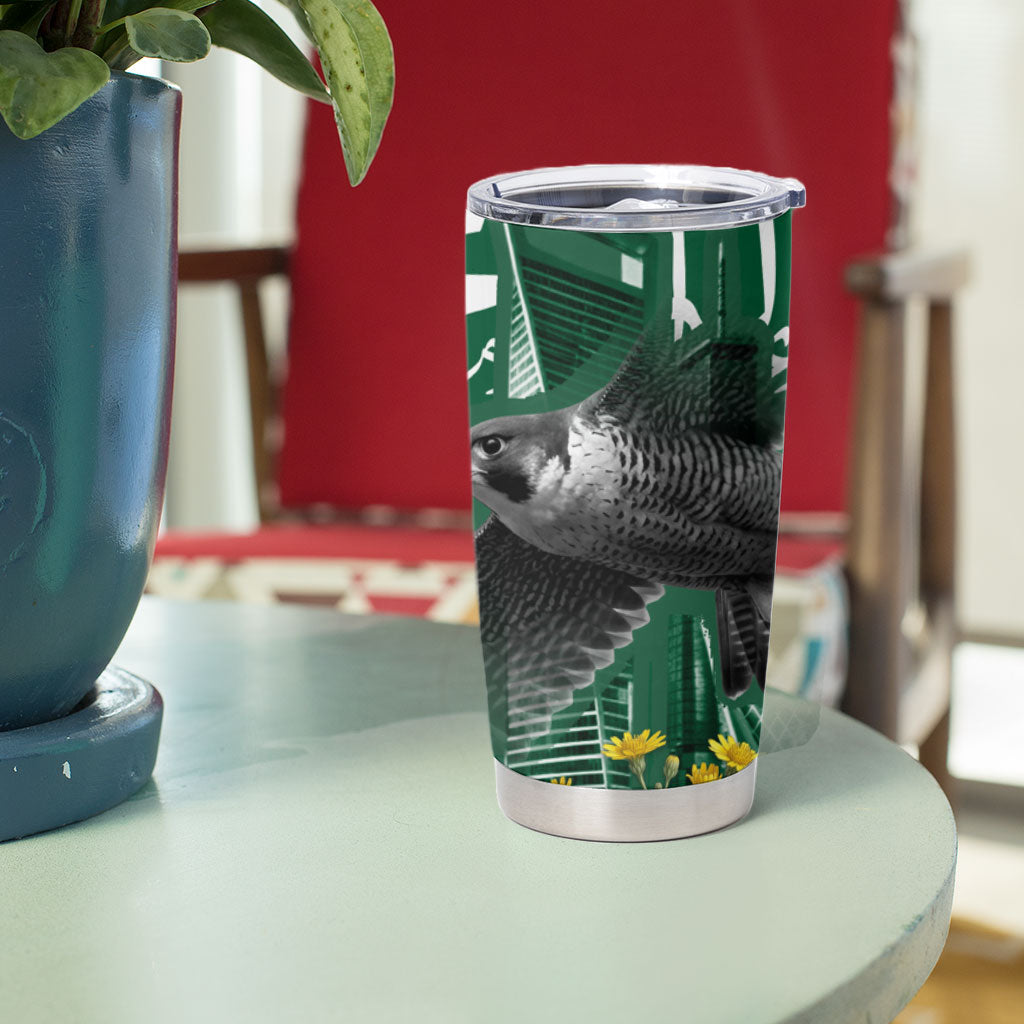 Saudi Arabia National Day Tumbler Cup Falcon Skyline Arabic Calligraphy Cultural Pride