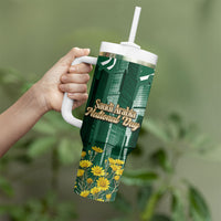 Saudi Arabia National Day Tumbler With Handle Falcon Skyline Arabic Calligraphy Cultural Pride
