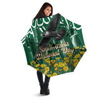 Saudi Arabia National Day Umbrella Falcon Skyline Arabic Calligraphy Cultural Pride