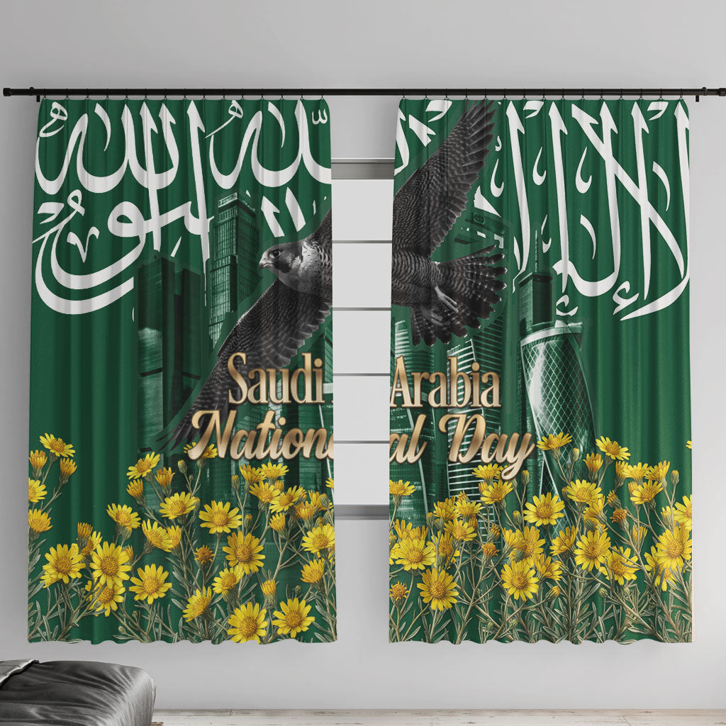 Saudi Arabia National Day Window Curtain Falcon Skyline Arabic Calligraphy Cultural Pride