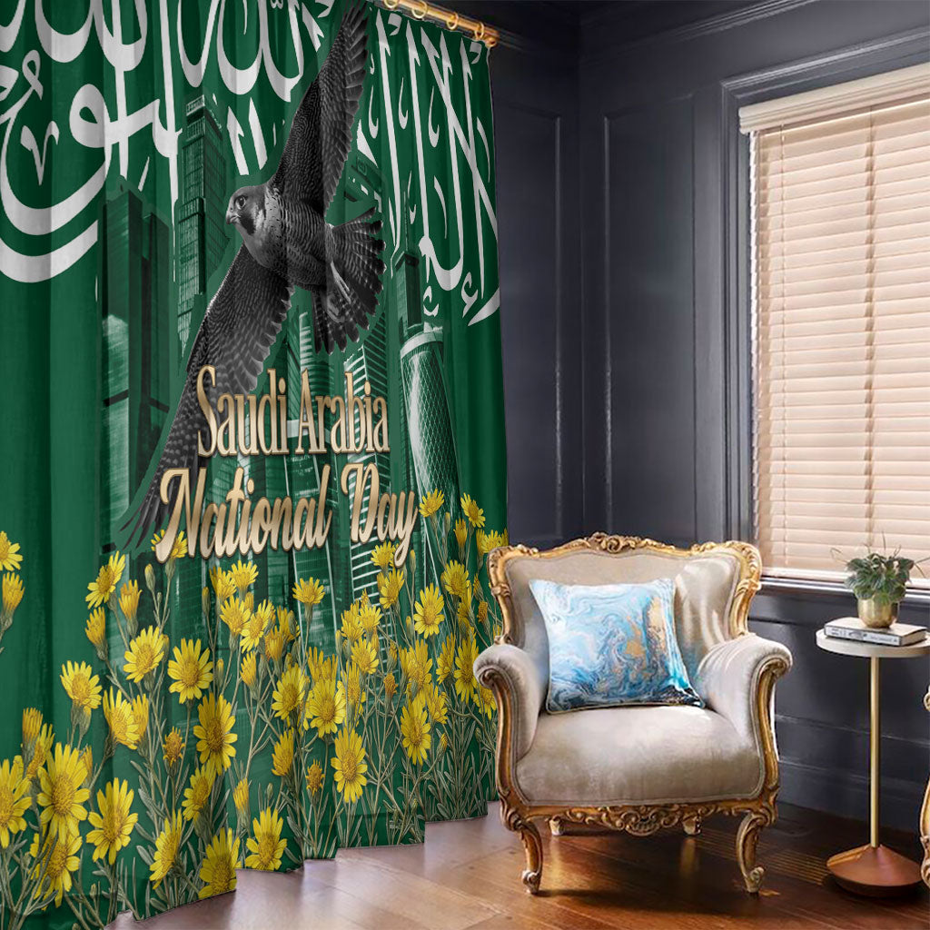 Saudi Arabia National Day Window Curtain Falcon Skyline Arabic Calligraphy Cultural Pride
