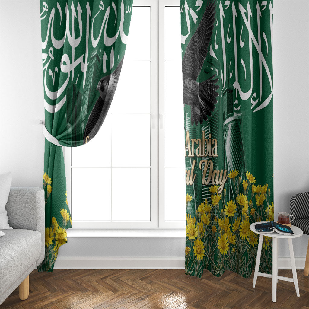 Saudi Arabia National Day Window Curtain Falcon Skyline Arabic Calligraphy Cultural Pride