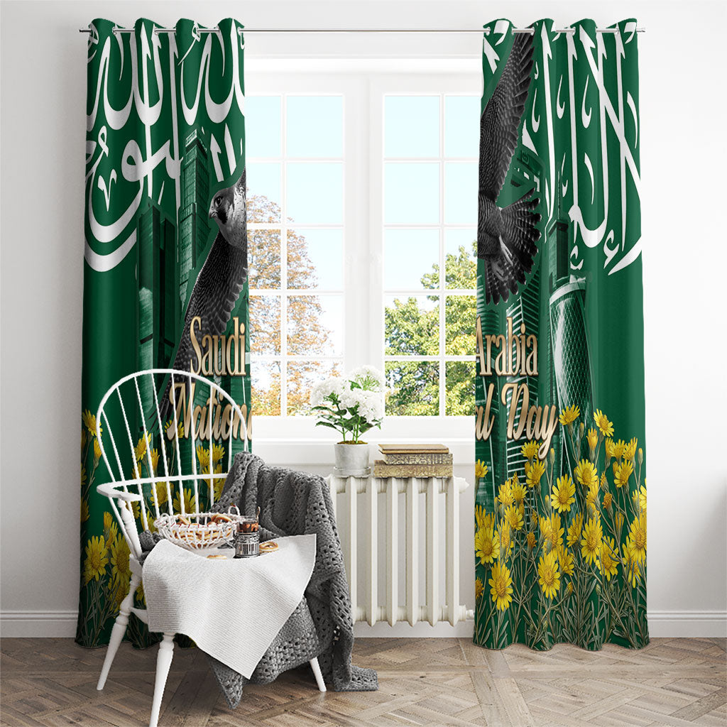 Saudi Arabia National Day Window Curtain Falcon Skyline Arabic Calligraphy Cultural Pride