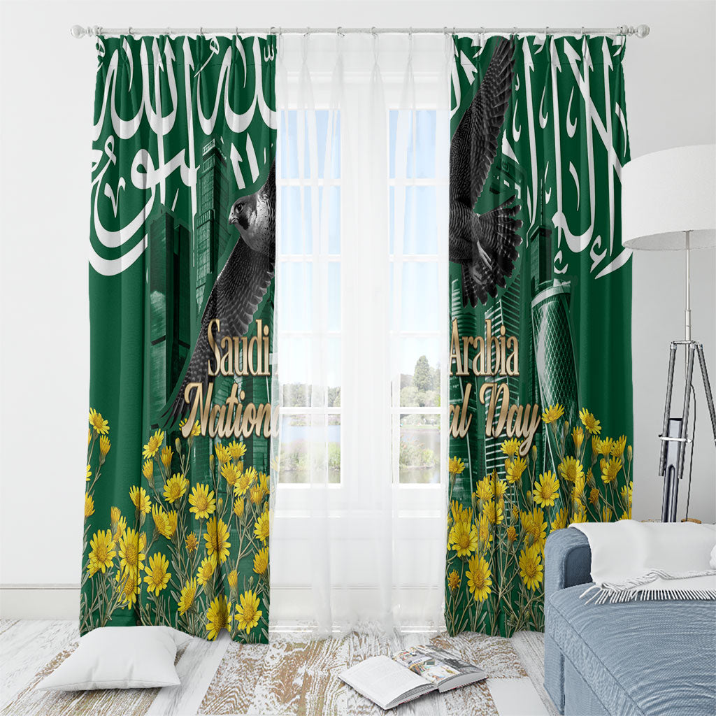 Saudi Arabia National Day Window Curtain Falcon Skyline Arabic Calligraphy Cultural Pride