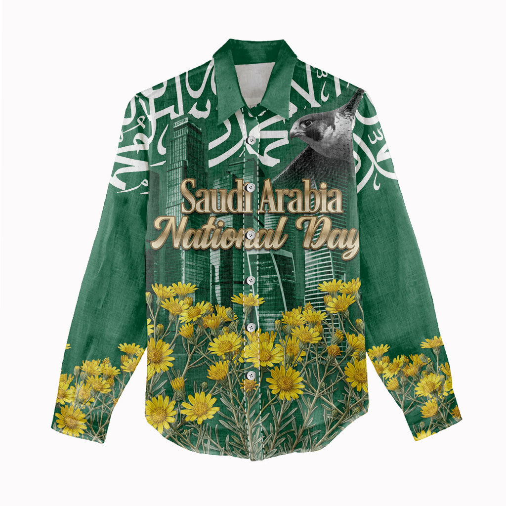 Saudi Arabia National Day Women Casual Shirt Falcon Skyline Arabic Calligraphy Cultural Pride