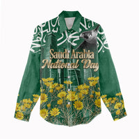 Saudi Arabia National Day Women Casual Shirt Falcon Skyline Arabic Calligraphy Cultural Pride