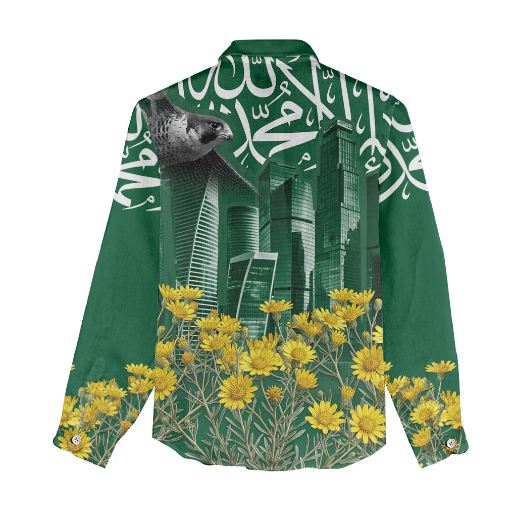 Saudi Arabia National Day Women Casual Shirt Falcon Skyline Arabic Calligraphy Cultural Pride