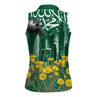 Saudi Arabia National Day Women Sleeveless Polo Shirt Falcon Skyline Arabic Calligraphy Cultural Pride