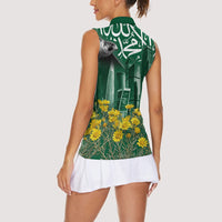 Saudi Arabia National Day Women Sleeveless Polo Shirt Falcon Skyline Arabic Calligraphy Cultural Pride