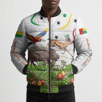 Guinea-Bissau Independence Day Bomber Puffer Jacket African Wildlife Cashew Harvest Cultural Pride