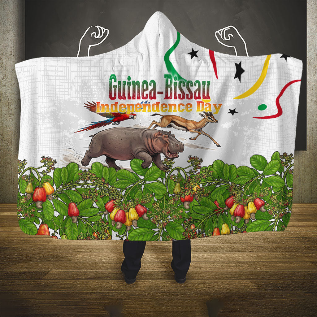 Guinea-Bissau Independence Day Hooded Blanket African Wildlife Cashew Harvest Cultural Pride