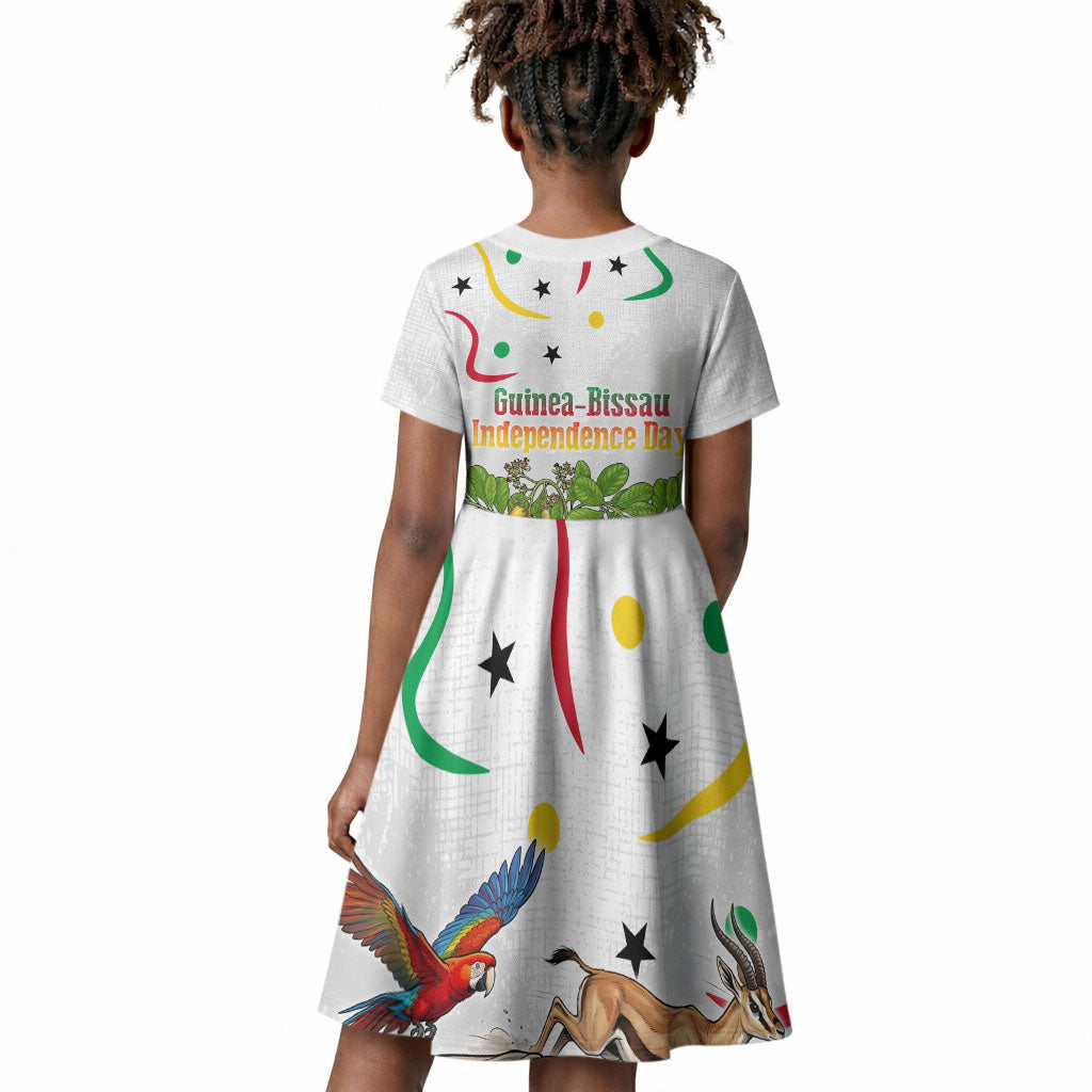 Guinea-Bissau Independence Day Kid Short Sleeve Dress African Wildlife Cashew Harvest Cultural Pride