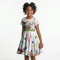 Guinea-Bissau Independence Day Kid Short Sleeve Dress African Wildlife Cashew Harvest Cultural Pride