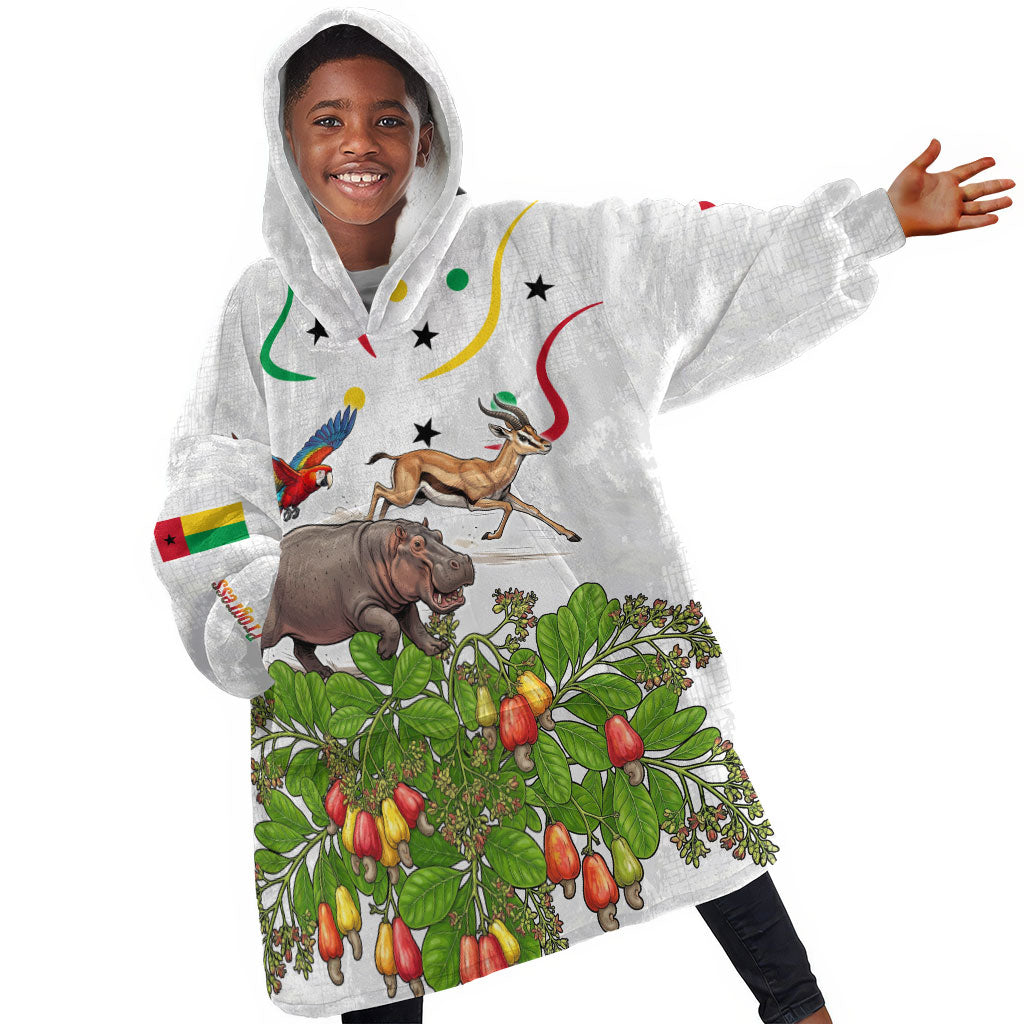 Guinea-Bissau Independence Day Kid Wearable Blanket Hoodie African Wildlife Cashew Harvest Cultural Pride