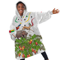 Guinea-Bissau Independence Day Kid Wearable Blanket Hoodie African Wildlife Cashew Harvest Cultural Pride
