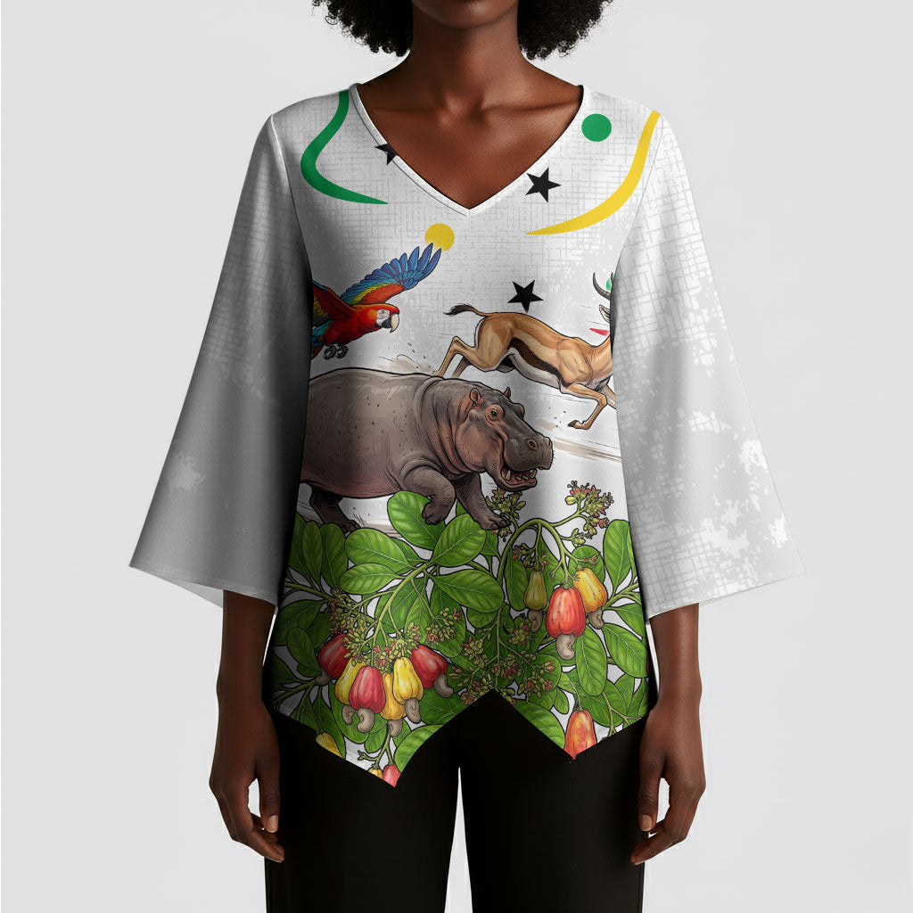 Guinea-Bissau Independence Day Kimono Sleeve Blouse African Wildlife Cashew Harvest Cultural Pride