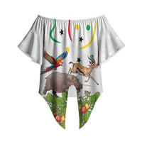 Guinea-Bissau Independence Day Off Shoulder Wrap Waist Top African Wildlife Cashew Harvest Cultural Pride